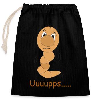 Uuuupps... Drôle de ver avec un moment de choc - Sac cadeau en coton avec cordon (25 x 30 cm) - noir - Devant