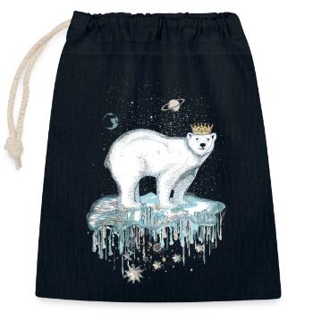 Ours polaire majestueux avec couronne sur banquise - Sac cadeau en coton avec cordon (25 x 30 cm) - bleu marine - Devant
