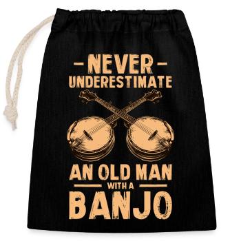 Old man Country Bluegrass Banjo Player - Closable cotton gift bag (25x30cm) - black - Front