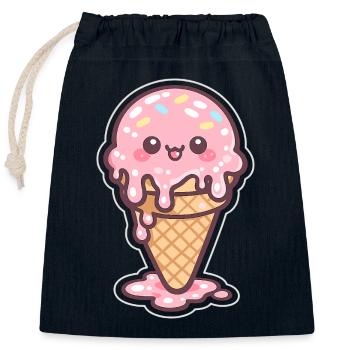 Glace Kawaii avec des vermicelles - Sac cadeau en coton avec cordon (25 x 30 cm) - bleu marine - Devant