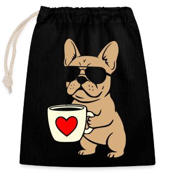 Frenchie Kaffee Flat Design - Verschließbarer Geschenkbeutel aus Baumwolle (25x30cm) - Schwarz - Vorne
