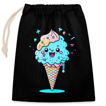 Cornet de glace - Sac cadeau en coton avec cordon (25 x 30 cm) - noir - Devant