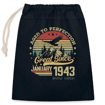 81 Jahre alt Bis zur Perfektion gealtert geboren: Januar 1943 - Verschließbarer Geschenkbeutel aus Baumwolle (25x30cm) - Navy - Vorne
