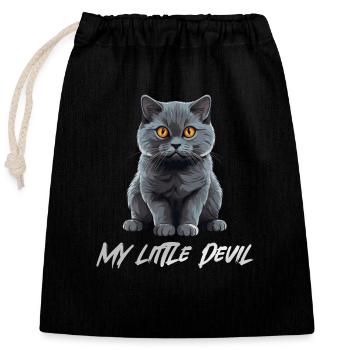 Cute Gray Cat My Little Devil - Closable cotton gift bag (25x30cm) - black - Front