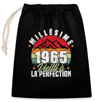 Millésime 1965, Cadeau D'anniversaire Vintage 1965 - Sac cadeau en coton avec cordon (25 x 30 cm) - noir - Devant