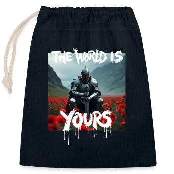 THE WORLD IS YOURS x FALLEN KNIGHT - Verschließbarer Geschenkbeutel aus Baumwolle (25x30cm) - Navy - Vorne