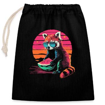 Red Panda Cat Bear Red Panda Watermelon Cool - Closable cotton gift bag (25x30cm) - black - Front
