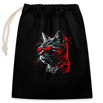 Chat steampunk futuriste cool, lunettes rouges - Sac cadeau en coton avec cordon (25 x 30 cm) - noir - Devant