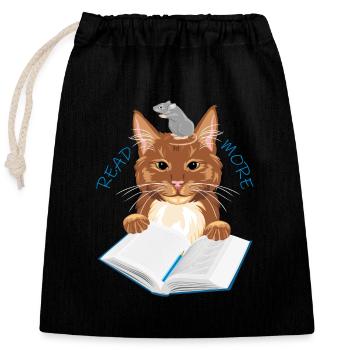 Le chat et la souris adorent lire des livres - Sac cadeau en coton avec cordon (25 x 30 cm) - noir - Devant