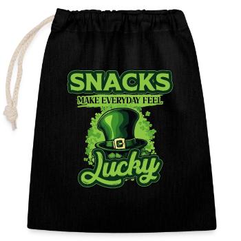 Des collations qui font que tous les jours se sentent chanceux pour la Saint-Patrick - Sac cadeau en coton avec cordon (25 x 30 cm) - noir - Devant