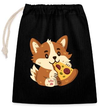 Corgi à la pizza - Sac cadeau en coton avec cordon (25 x 30 cm) - noir - Devant
