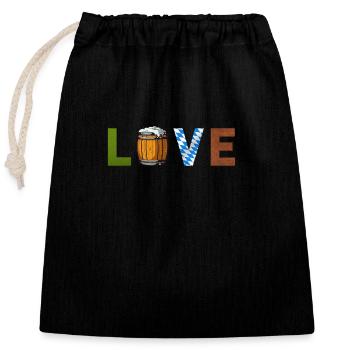 Festlicher LOVE Schriftzug mit BIERFASS Ofest - Verschließbarer Geschenkbeutel aus Baumwolle (25x30cm) - Schwarz - Vorne