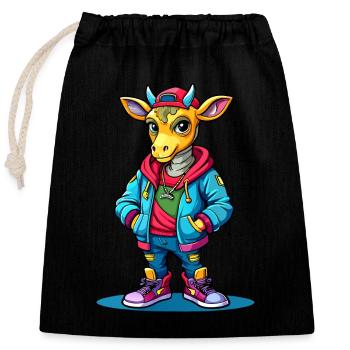 Giraffe Parade: Cool Giraffe - Closable cotton gift bag (25x30cm) - black - Front