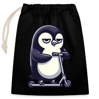 Lustiger Pinguin mit Roller Skaten Comic - Verschließbarer Geschenkbeutel aus Baumwolle (25x30cm) - Schwarz - Vorne