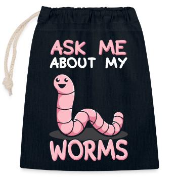 Ask Me About My Worms - Closable cotton gift bag (25x30cm) - navy - Front