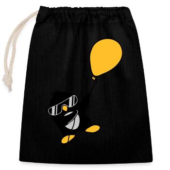 Le pingouin ballon s’envole - Sac cadeau en coton avec cordon (25 x 30 cm) - noir - Devant