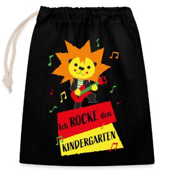Ich rocke den Kindergarten - erster Tag - Verschließbarer Geschenkbeutel aus Baumwolle (25x30cm) - Schwarz - Vorne
