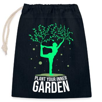 Yoga, Asanas, Arbre, Jardin, Spirituel, Pleine Conscience - Sac cadeau en coton avec cordon (25 x 30 cm) - bleu marine - Devant