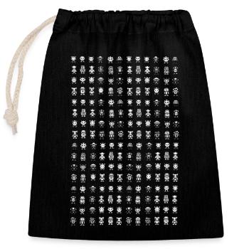 Robot black and white - Closable cotton gift bag (25x30cm) - black - Front