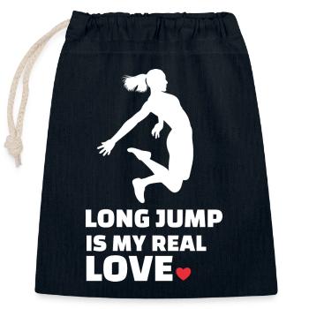 J’adore le saut en longueur - Sac cadeau en coton avec cordon (25 x 30 cm) - bleu marine - Devant