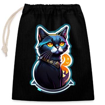 Black Cat and Magic - Closable cotton gift bag (25x30cm) - black - Front