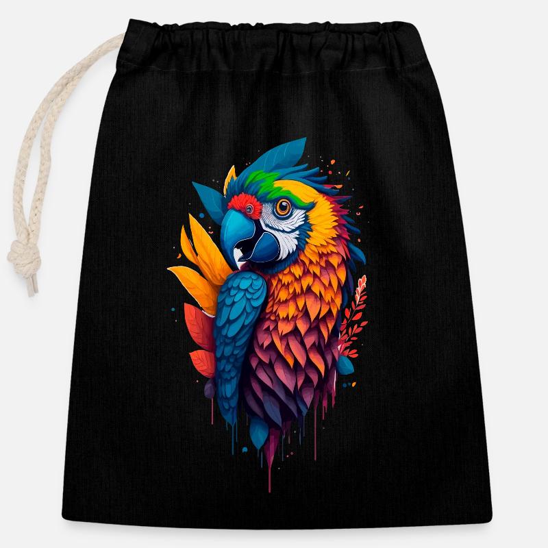 Macaw - Closable cotton gift bag (25x30cm) - black