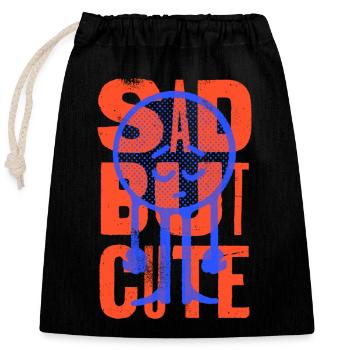 sad but cute, funny retro - Closable cotton gift bag (25x30cm) - black - Front