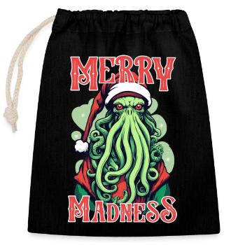 Cthulhu Santa's Merry Madness Gaze - Lovecraft - Verschließbarer Geschenkbeutel aus Baumwolle (25x30cm) - Schwarz - Vorne