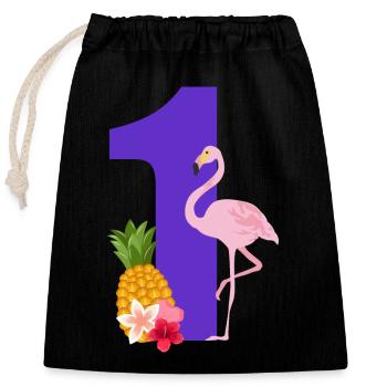 1. Jubiläum Flamingo - Verschließbarer Geschenkbeutel aus Baumwolle (25x30cm) - Schwarz - Vorne