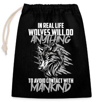 Wolf Hund Nordisch Wolfpack - Verschließbarer Geschenkbeutel aus Baumwolle (25x30cm) - Schwarz - Vorne