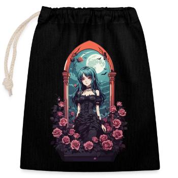 Goth E-Girl Dark Anime Roses Aesthetic - Closable cotton gift bag (25x30cm) - black - Front