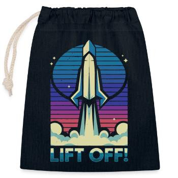 Illustration de lancement de fusée rétro - Sac cadeau en coton avec cordon (25 x 30 cm) - bleu marine - Devant
