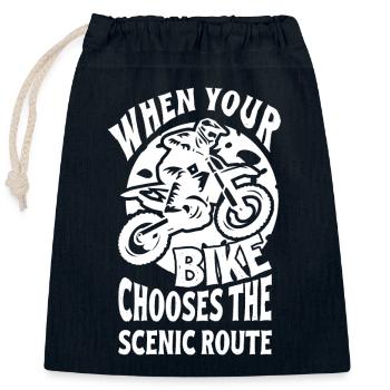 Dirtbike Rider Chooses Scenic Route MX Motocross - Closable cotton gift bag (25x30cm) - navy - Front