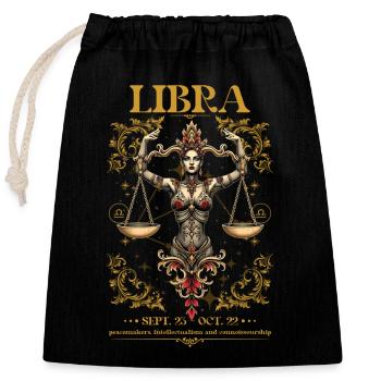 Libra Zodiac Sign - Balanced and Harmonious Design - Closable cotton gift bag (25x30cm) - black - Front