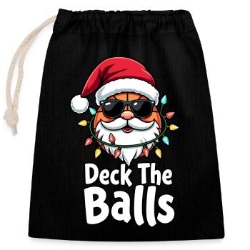 Basketball en costume de Père Noël Deck Les Balles - Sac cadeau en coton avec cordon (25 x 30 cm) - noir - Devant