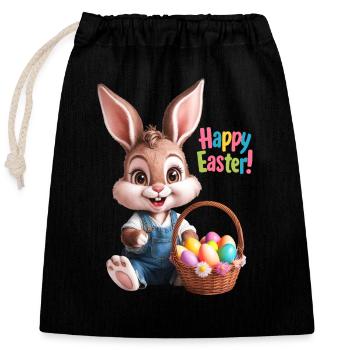 Lapin de Pâques, Oeuf de Pâques, Lapin de Pâques, Doux, Fête de Pâques - Sac cadeau en coton avec cordon (25 x 30 cm) - noir - Devant
