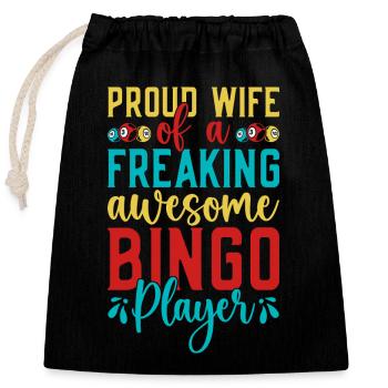 Jeu de bingo Fière épouse d’un joueur de bingo - Sac cadeau en coton avec cordon (25 x 30 cm) - noir - Devant