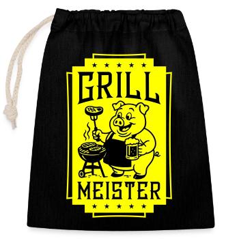 Grillmeister Ferkel Grillen - Verschließbarer Geschenkbeutel aus Baumwolle (25x30cm) - Schwarz - Vorne