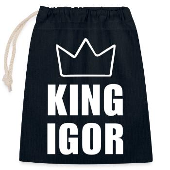 Nom d'Igor avec la lettre I - T-shirt King Crown - Sac cadeau en coton avec cordon (25 x 30 cm) - bleu marine - Devant