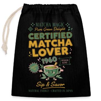 Zertifizierter Matcha-Liebhaber 1960 Matcha Magic Tea - Verschließbarer Geschenkbeutel aus Baumwolle (25x30cm) - Schwarz - Vorne