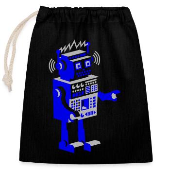 roboter retro robot - Closable cotton gift bag (25x30cm) - black - Front