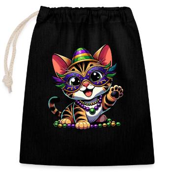 Mardi Gras Bengal Cat, Comic Look - Closable cotton gift bag (25x30cm) - black - Front