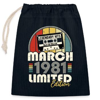 Mars 1981 Vintage Anniversaire Rétro Cadeau - Sac cadeau en coton avec cordon (25 x 30 cm) - bleu marine - Devant