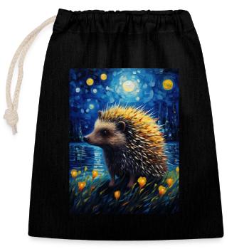Hedgehog, Van Gogh, Starry Night, Animal - Closable cotton gift bag (25x30cm) - black - Front