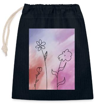 Blumenskizze auf Farbverlauf - Verschließbarer Geschenkbeutel aus Baumwolle (25x30cm) - Navy - Vorne