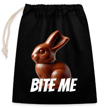 🍫 Bite Me – Funny Chocolate Bunny 🐰 - Closable cotton gift bag (25x30cm) - black - Front