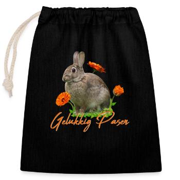gelukkig pasen Frohe Ostern - Verschließbarer Geschenkbeutel aus Baumwolle (25x30cm) - Schwarz - Vorne