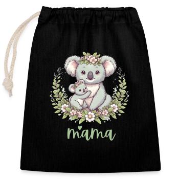 Maman Koala ours câlin I Couronne florale maman I Koala - Sac cadeau en coton avec cordon (25 x 30 cm) - noir - Devant