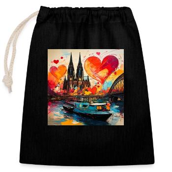 Cologne Cathedral,Cathedral,Cologne,Hearts,Painting,Hearts - Closable cotton gift bag (25x30cm) - black - Front