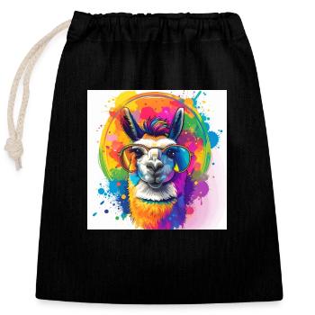 lama,graffiti,peinture,coloré - Sac cadeau en coton avec cordon (25 x 30 cm) - noir - Devant
